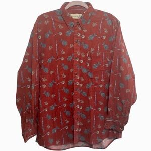 Fieldmaster VTG 90s Rust Corduroy Fly Fishing Outdoorsmen Casual Shirt Size L
